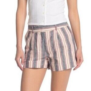 FRAME High Waist Linen Shorts Natural White Multi Stripe Size 2